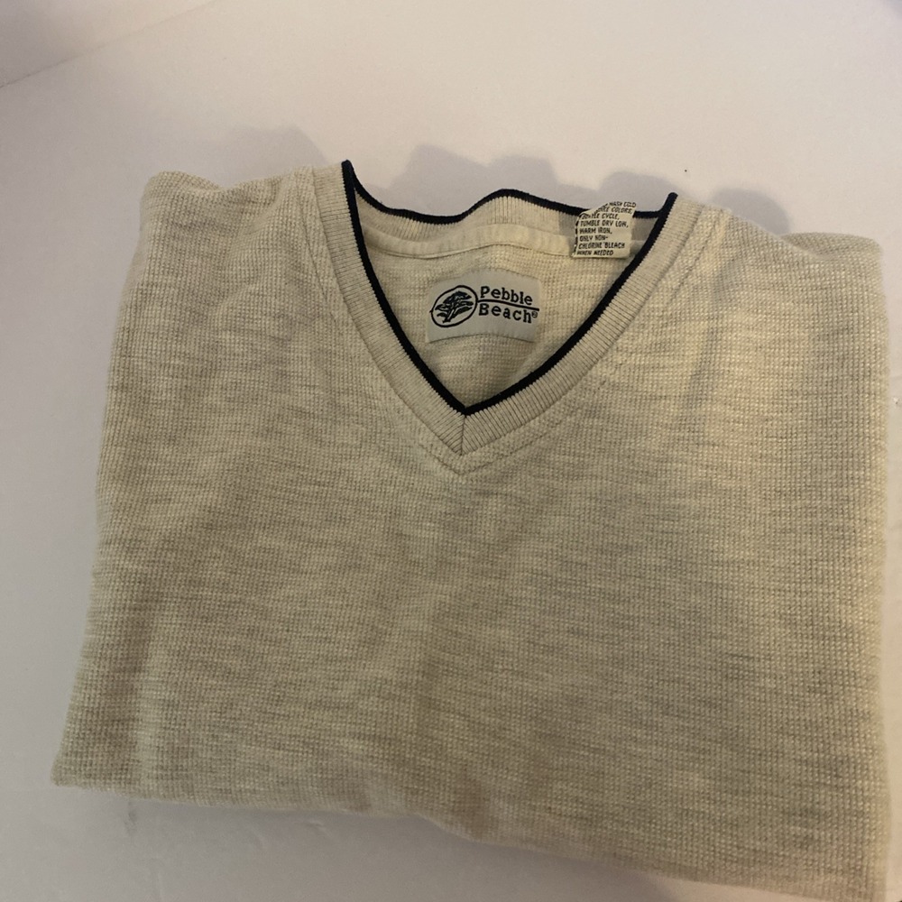 Pebble Beach V Neck Golf Vest Mens XL Cream‎ Cotton J1